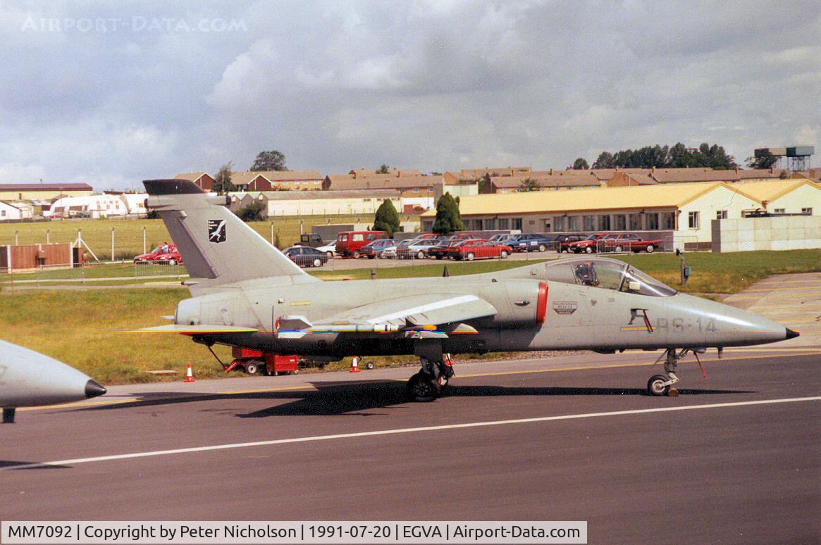 MM7092, 1988 AMX International AMX C/N IX004, AMX of the Italian Air Force Flight Test Centre (RSV) on the flight-line at the 1991 Intnl Air Tattoo at RAF Fairford.
