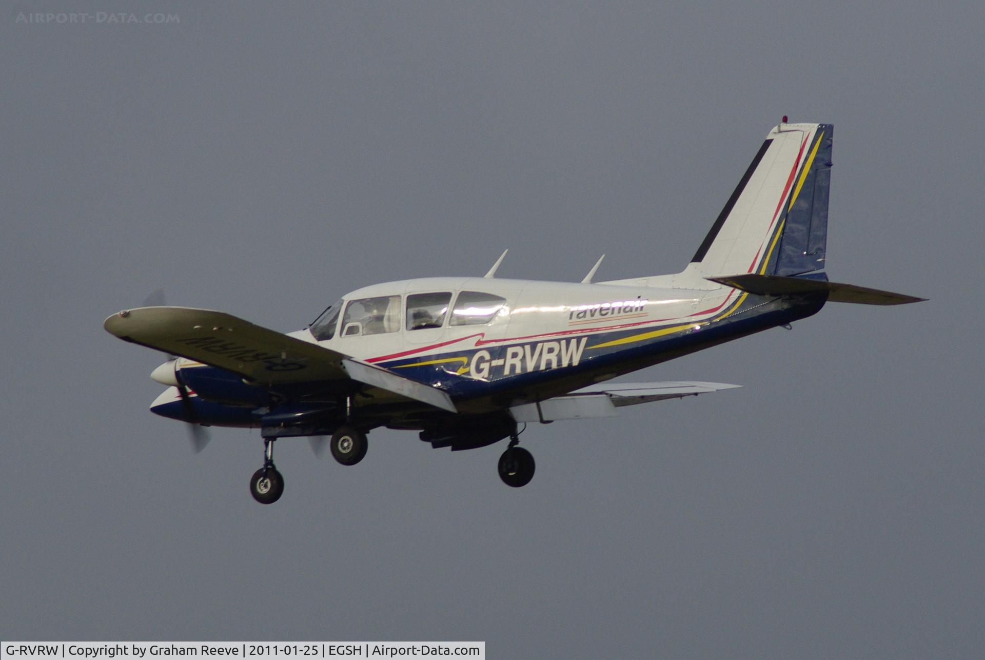 G-RVRW, 1973 Piper PA-23-250 Aztec E C/N 27-7305045, About to land at Norwich.