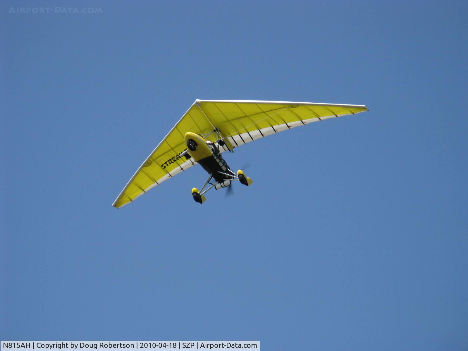 N815AH, 2006 Air Creation Tanarg C/N T06076, 2006 Air Creation USA TANARG, Rotax 912ULS 80 Hp, tri-blade pusher prop, two-place weight-shift control Experimental class Light Sport aircraft, takeoff climb Rwy 22. Five registered weight-shift control aircraft are based at SZP.