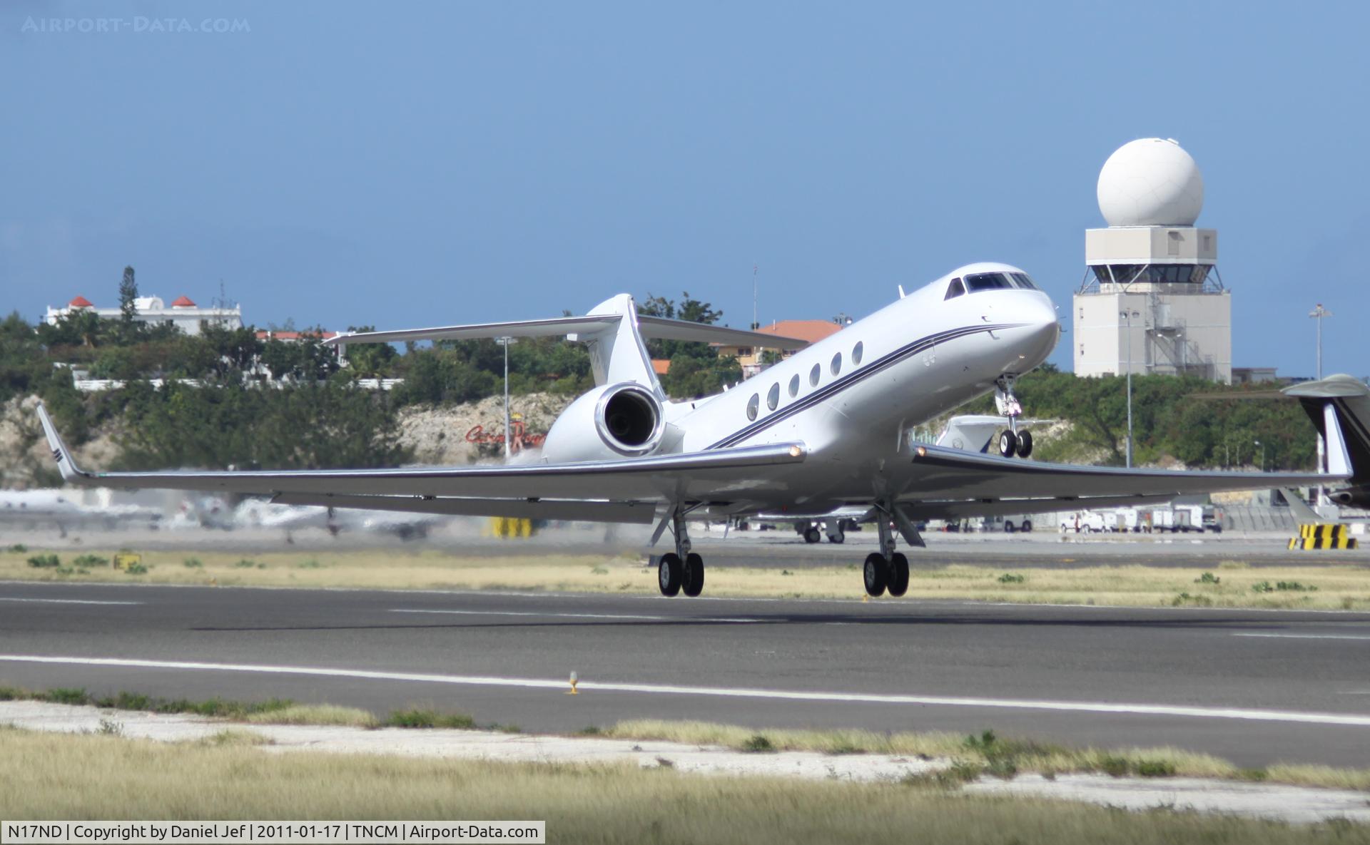 N17ND, 1997 Gulfstream Aerospace Gulfstream V C/N 518, N17ND departing TNCM