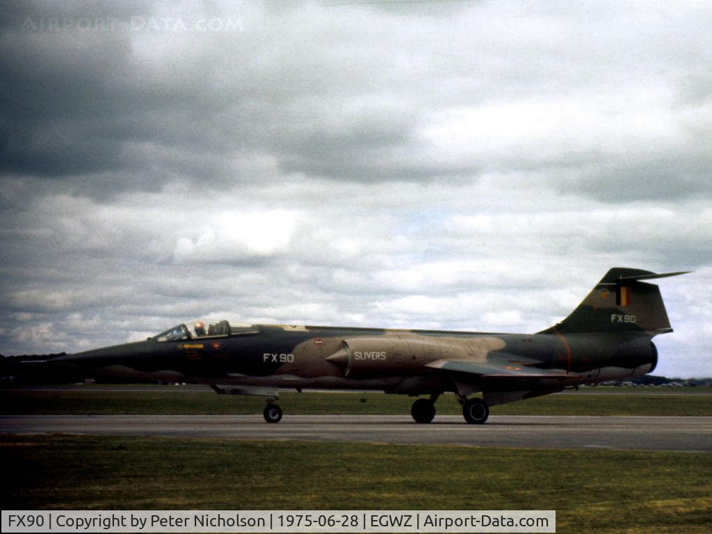 FX90, Lockheed F-104G Starfighter C/N 683-9154, F-104G Starfighter of 1 Wing Belgian Air Force Slivers aerobatic display team taxying at the 1975 RAF Alconbury Airshow.
