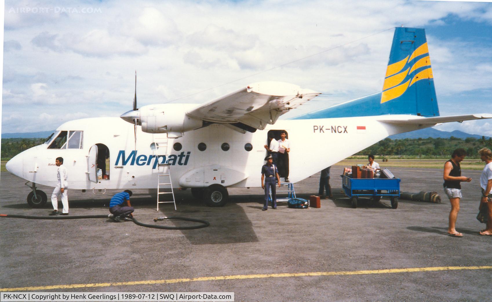 PK-NCX, IPTN 212-CC4 Aviocar Srs200 C/N 77N257, Merpati Aviocar, arrival at Sumbawa