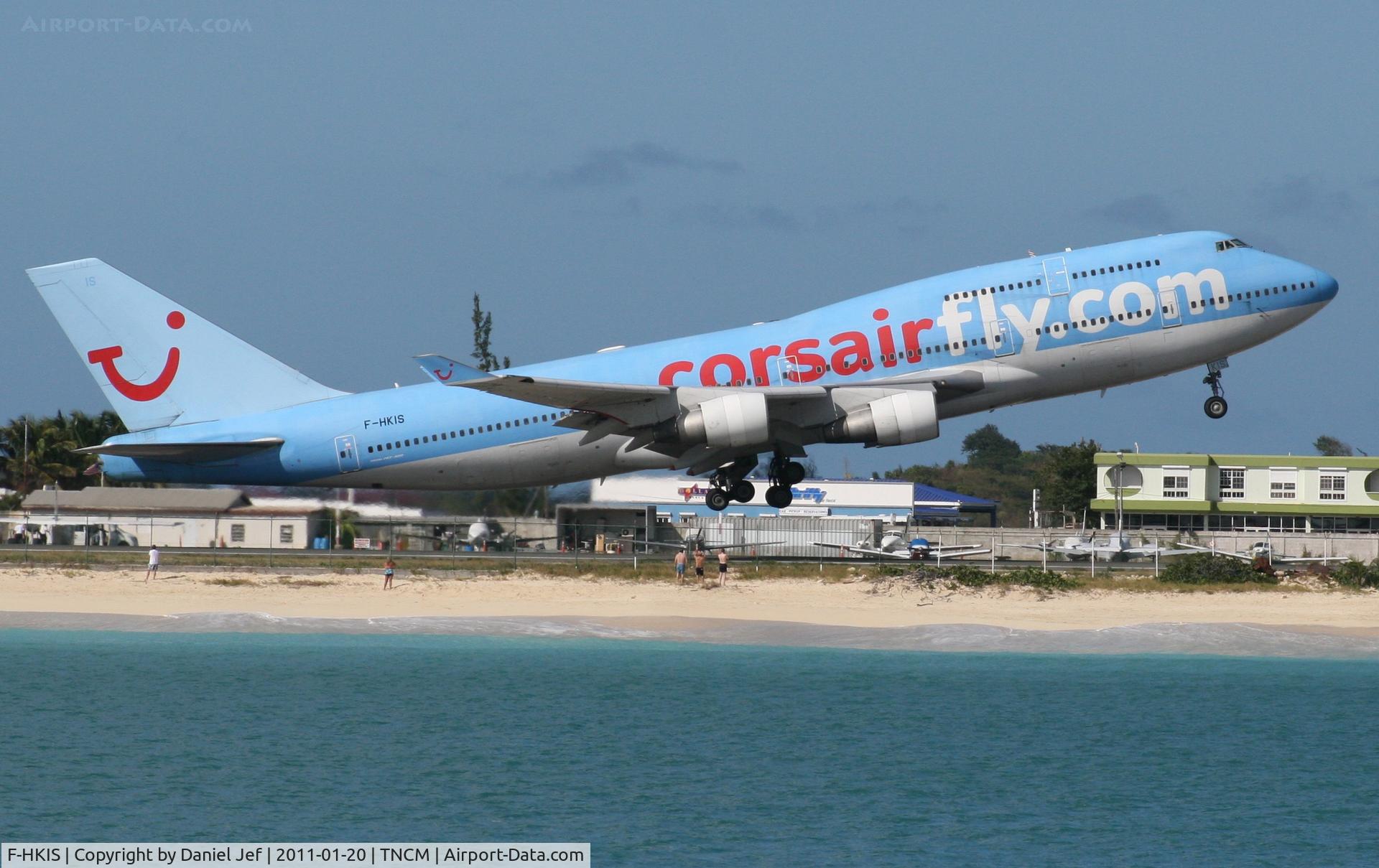 F-HKIS, 1992 Boeing 747-422 C/N 25380, F-HKIS departing TNCM