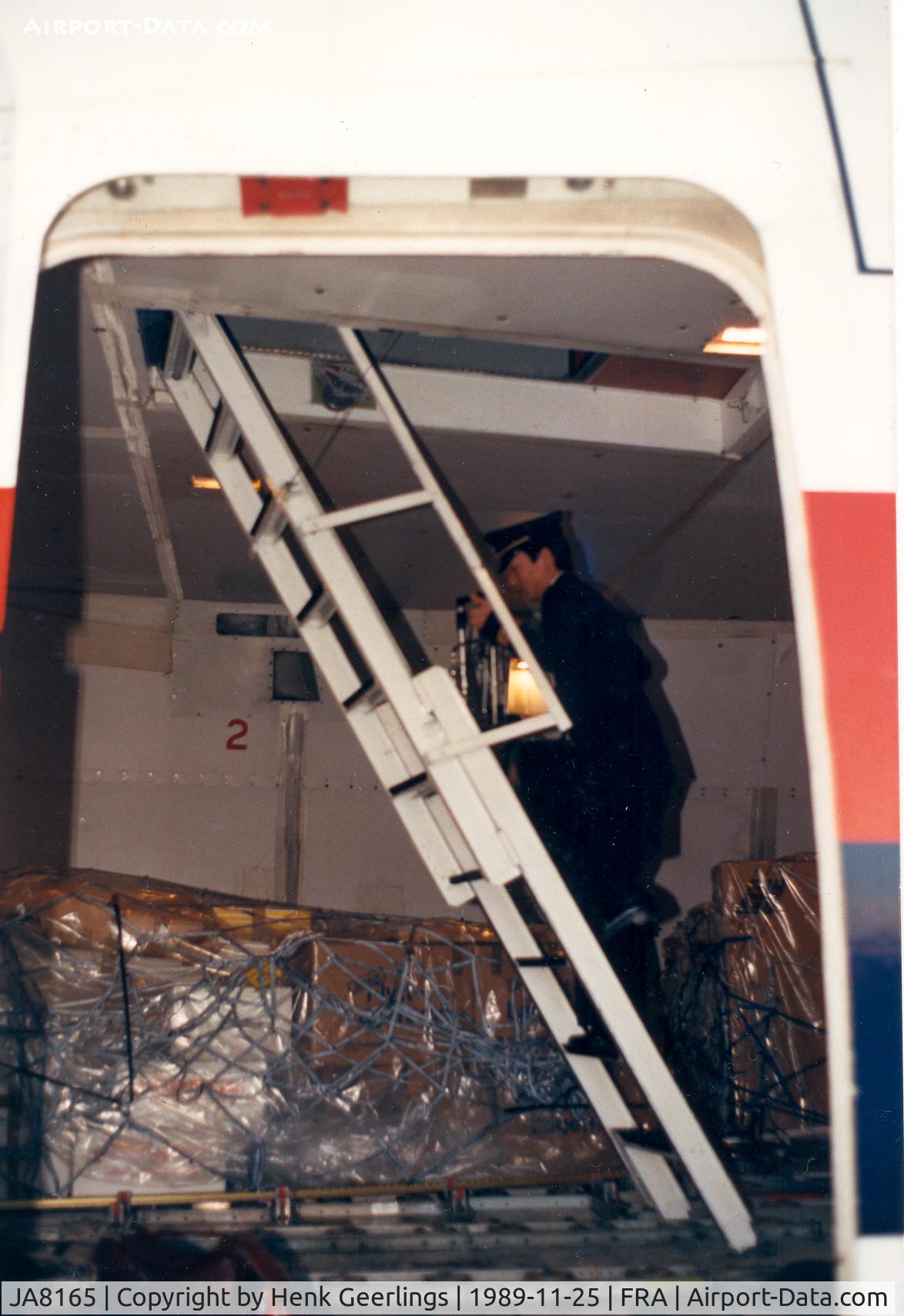 JA8165, 1979 Boeing 747-221F C/N 21743, JAL Cargo B747 Freighter . Stair to Cockpit. Nov '89