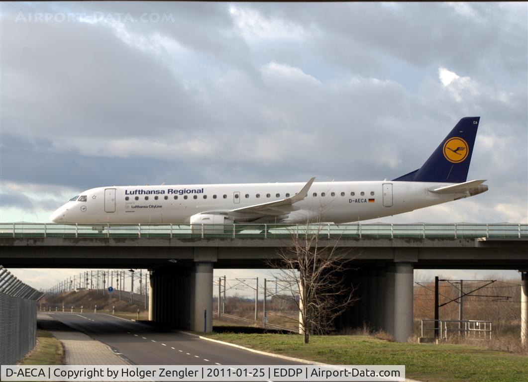 D-AECA, 2009 Embraer 190LR (ERJ-190-100LR) C/N 19000327, Coming from FRA: Lufthansa´s afternoon shuttle to LEJ.