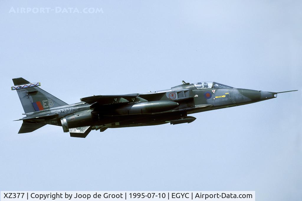 XZ377, 1977 Sepecat Jaguar GR.1A C/N S.144, 'Flying Canopeners' text at the fin.