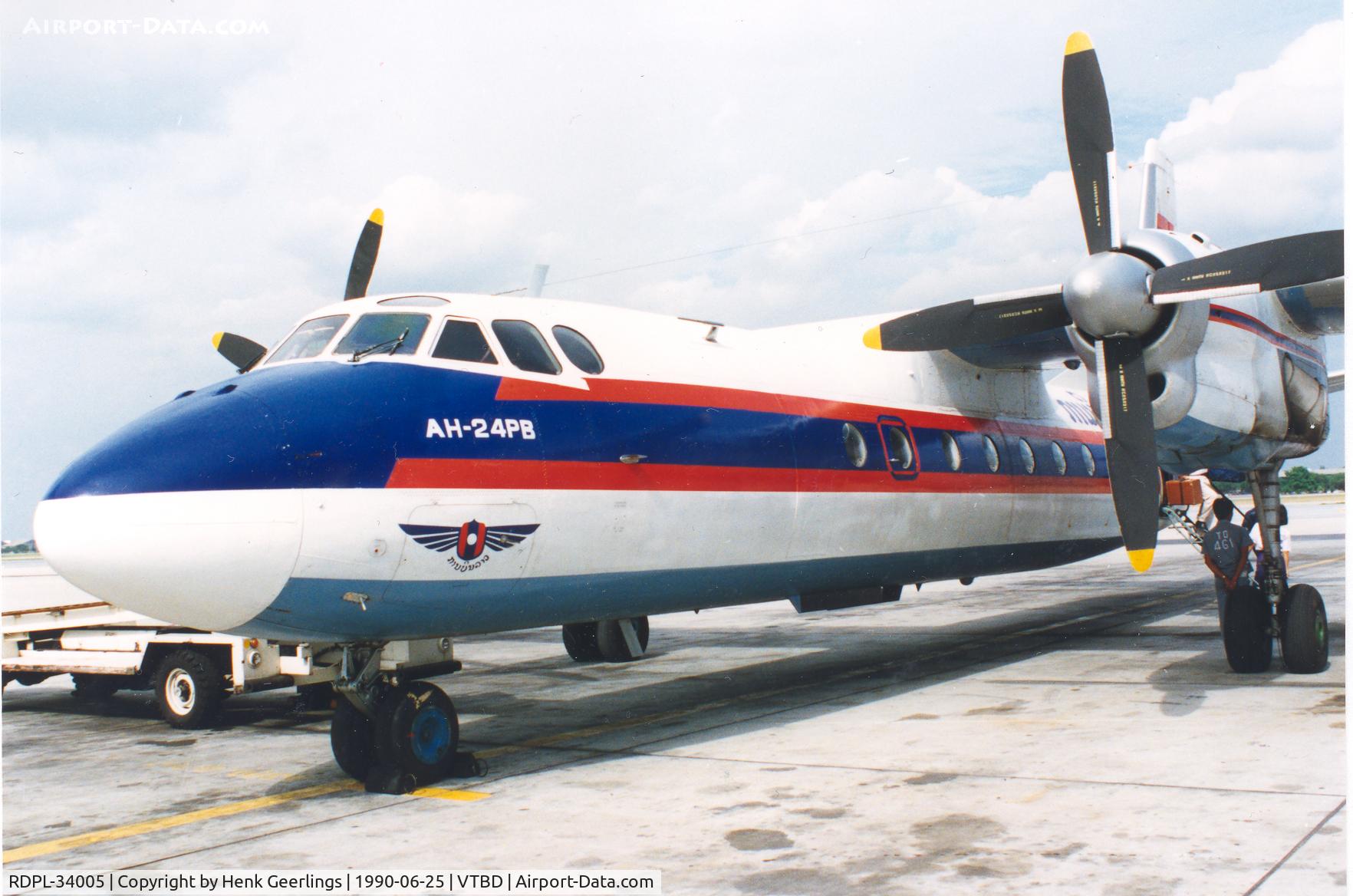 RDPL-34005, 1973 Antonov An-24RV C/N 67310609, Lao Aviation , jun 1990  BKK - Don Muang Airport
