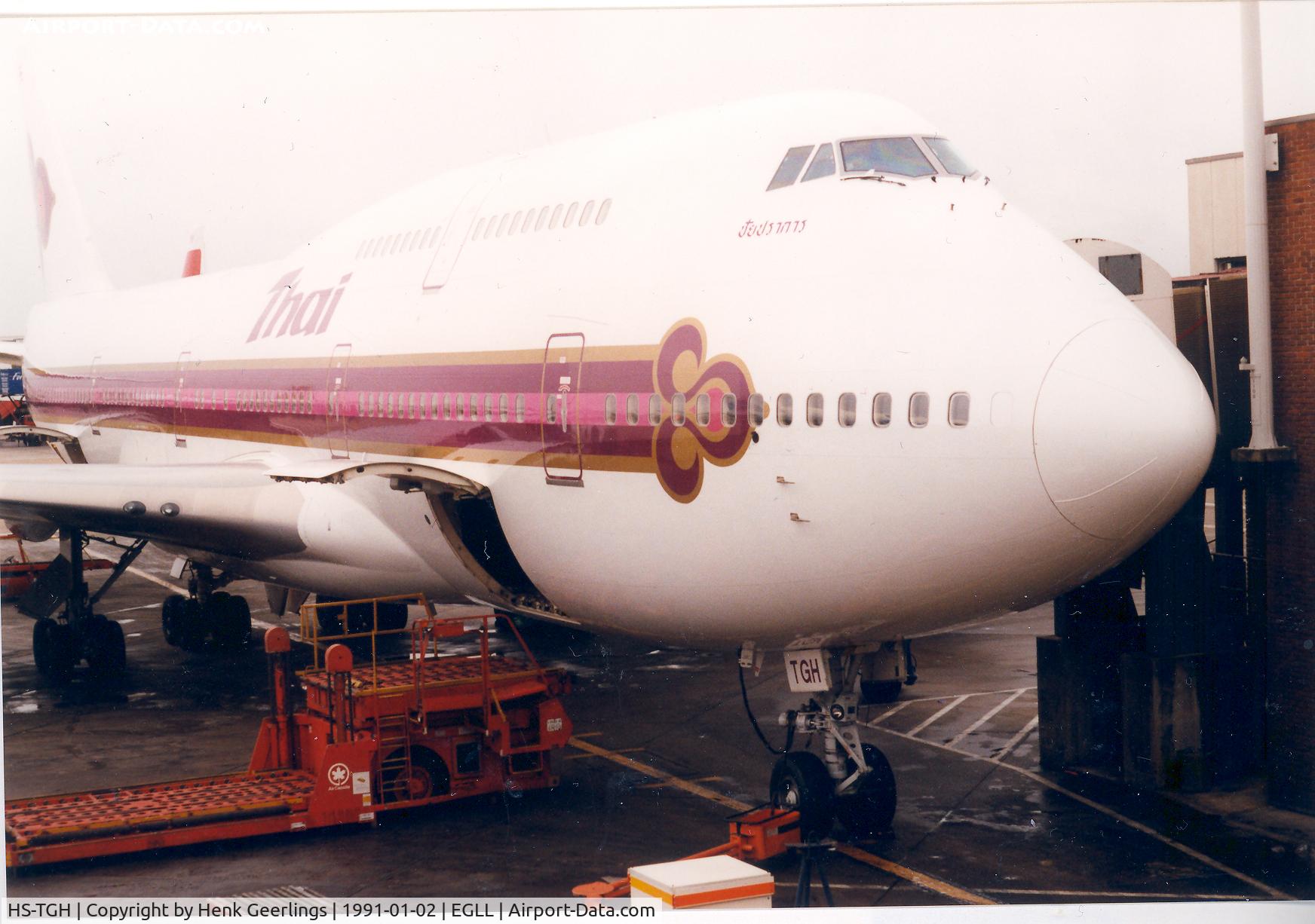 HS-TGH, 1989 Boeing 747-4D7 C/N 24458, Thai , B747-400 Flt LHR - Schiphol Jan '91