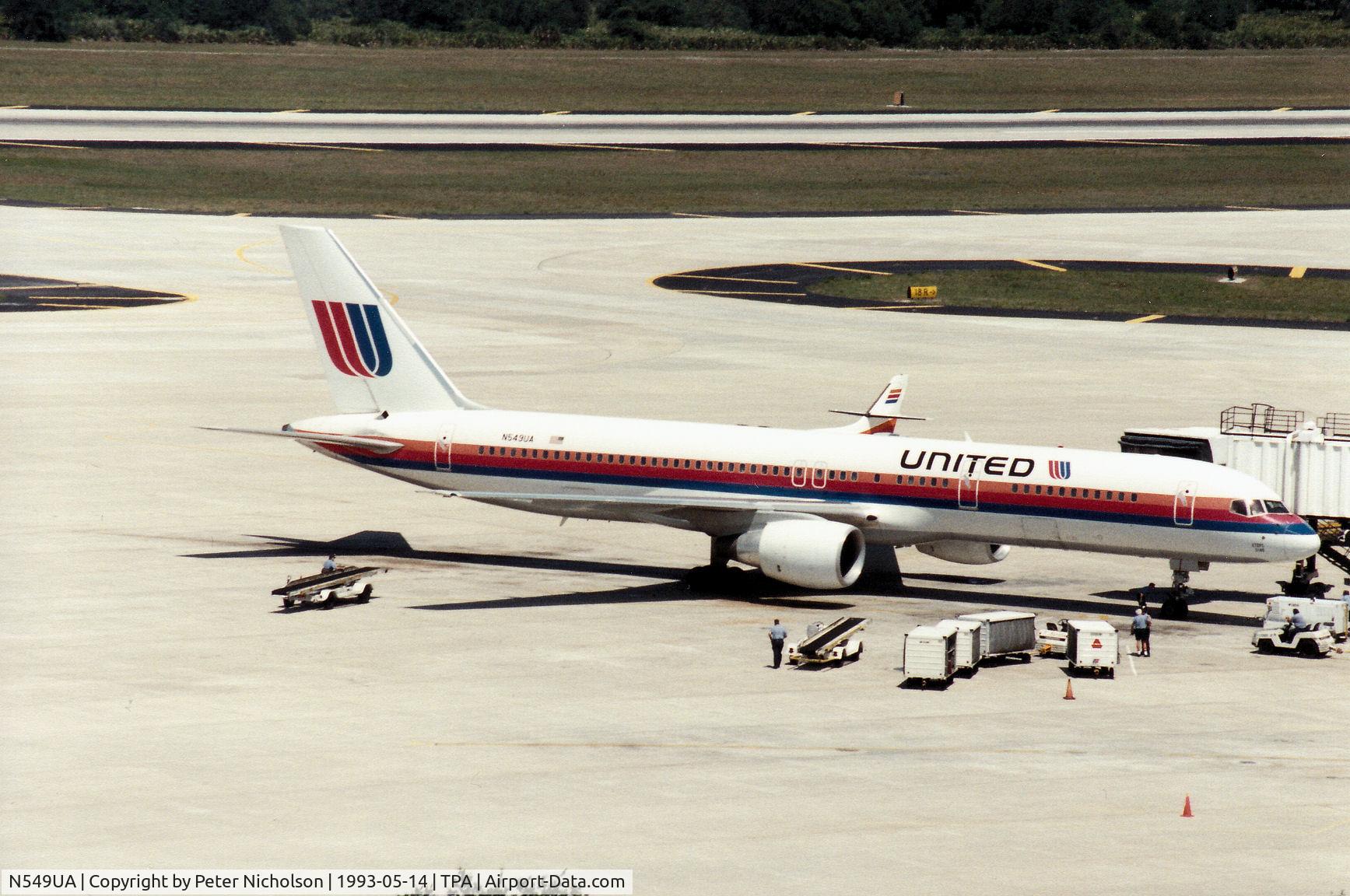 N549UA, 1992 Boeing 757-222 C/N 25397, Boeing 757-22 of United Airlines at the terminal at Tampa in May 1993.