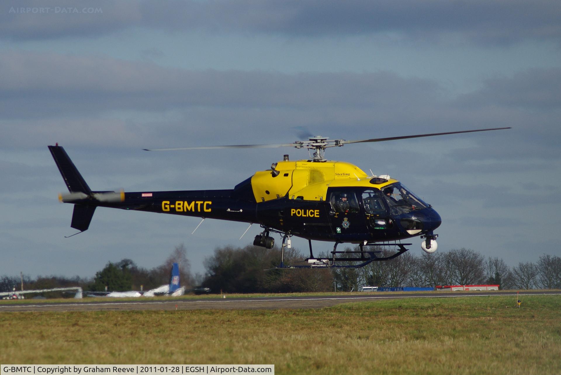 G-BMTC, 1983 Aerospatiale AS-355F-2 Ecureuil 2 C/N 5302, About to touch down.