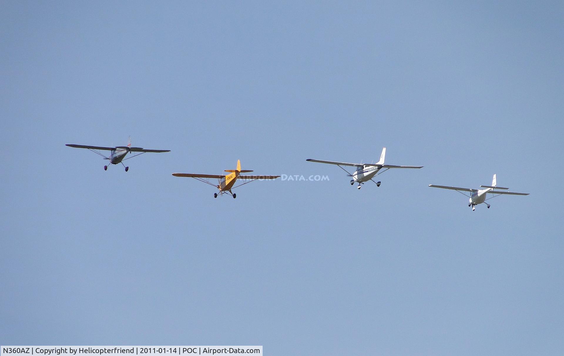 N360AZ, 2008 American Legend AL3 C/N AL-1122, The Legend is the lead plane in the diamond formation with N72922, N3862Q, and N191DY passing Brackett Field heading west