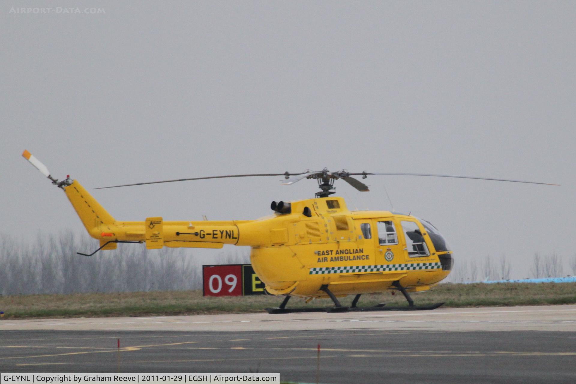 G-EYNL, 1979 MBB Bo-105DBS-5 C/N S.382, Parked at Norwich.