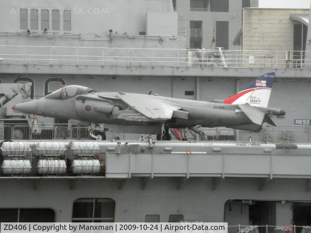 ZD406, 1989 British Aerospace Harrier GR.9 C/N P35, Harrier ZD406 on board HMS Illustrious. Taken from Isle of Man Steam Packet ferry Manannan