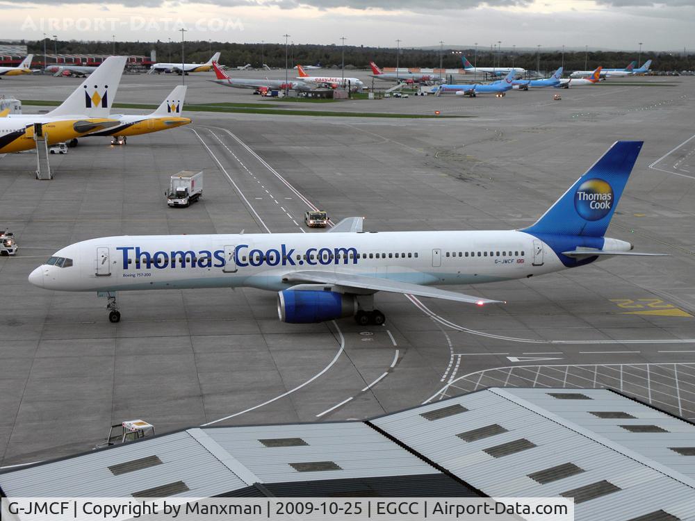 G-JMCF, 1989 Boeing 757-28A C/N 24369, Thomas Cook. G-EOMA, G-OZBT, G-DAJS, G-MAJS,G-LSAA, G-LSAC, G-LSAJ, G-FDZR, G-FDZG, G-PJLO G-EZTD, EI-SLH, C-FEAK and 2 B757s behind