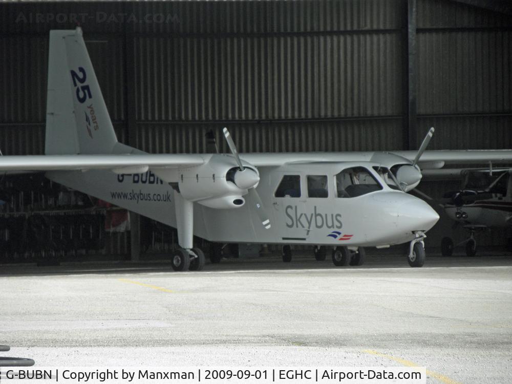G-BUBN, 1993 Pilatus Britten-Norman BN-2B-26 Islander C/N 2270, Isles of Scilly Skybus BN2 in one of the Lands End Hangars