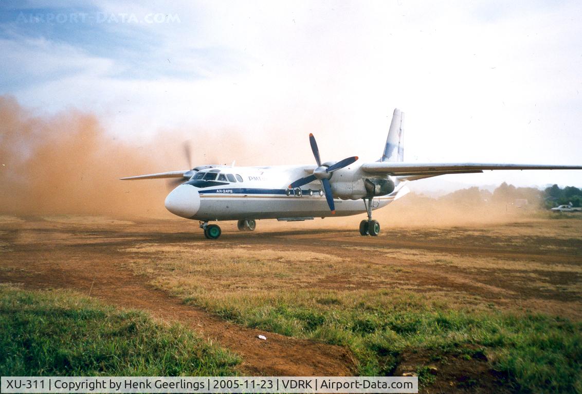 XU-311, Antonov An-24RV C/N 07803, PMT air , Arrival incoming flight , XU-311 , AN-24,

Banlung -Rattanakhiri Airport , nov 2005