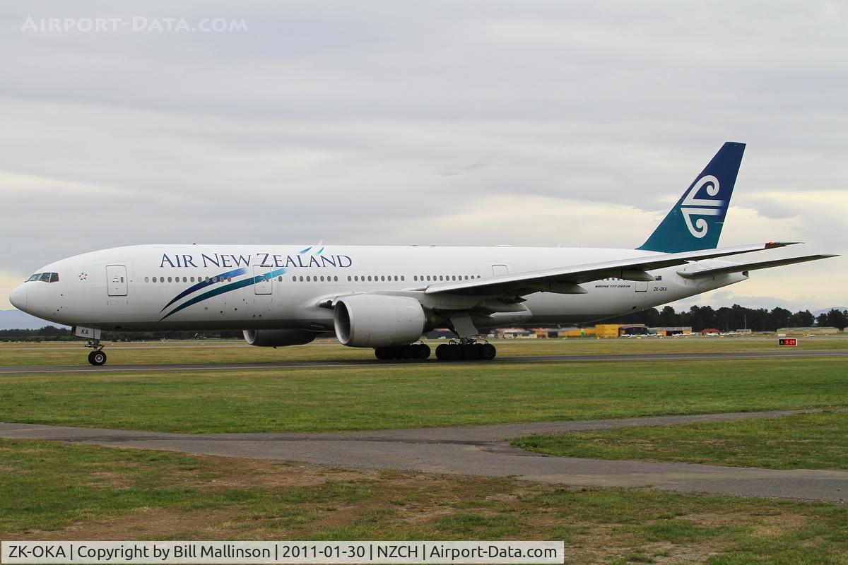 ZK-OKA, 2005 Boeing 777-219/ER C/N 29404, on the way to AKL as NZ90 .  Flight arrives in CHC from NRT before continuing to AKL.