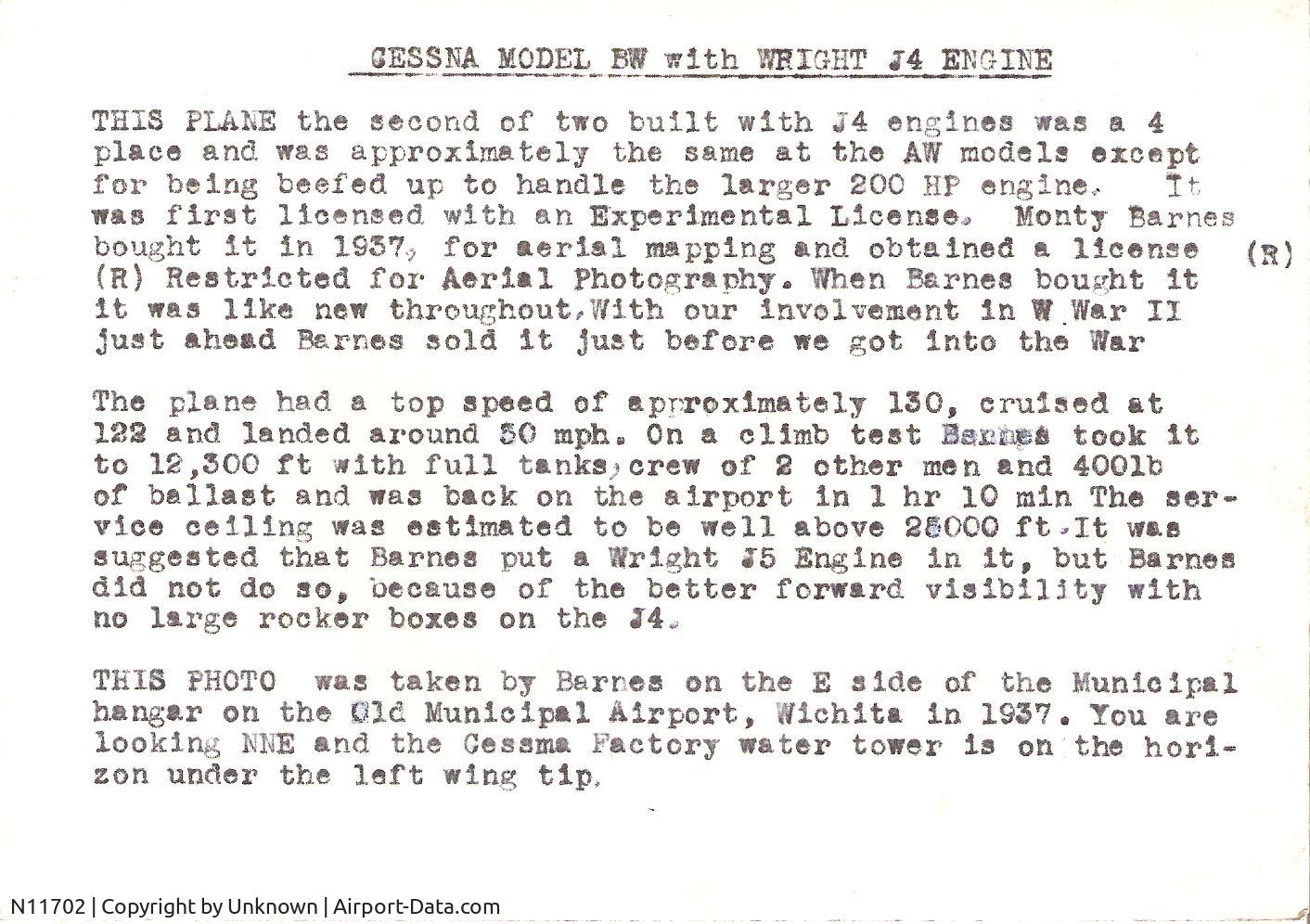 N11702, 1928 Cessna AW C/N 1628, 1928 Cessna AW