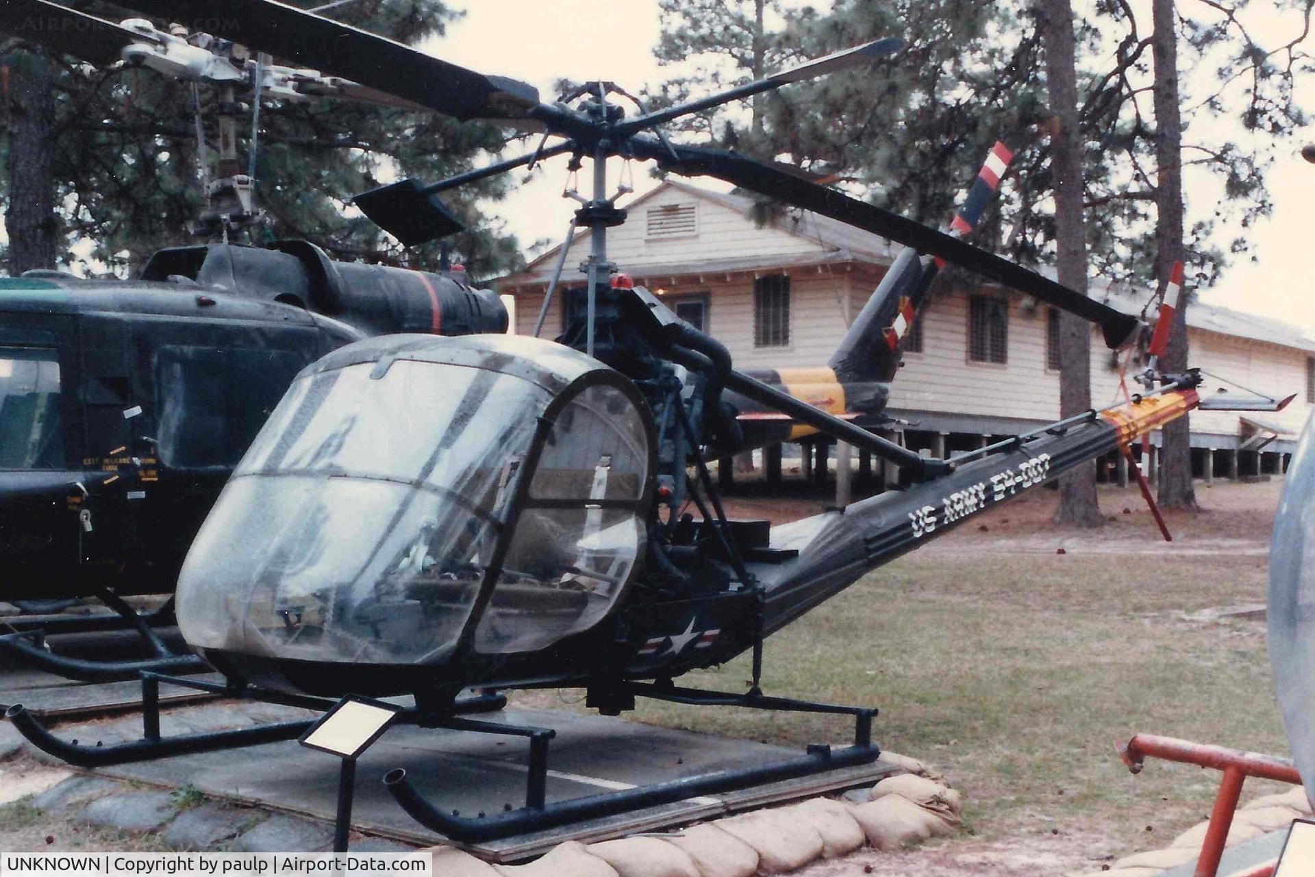 UNKNOWN, Helicopters Various C/N unknown, Hiller H-23 Raven  54-007  Ft. Polk, LA  1988 - Scanned Photo