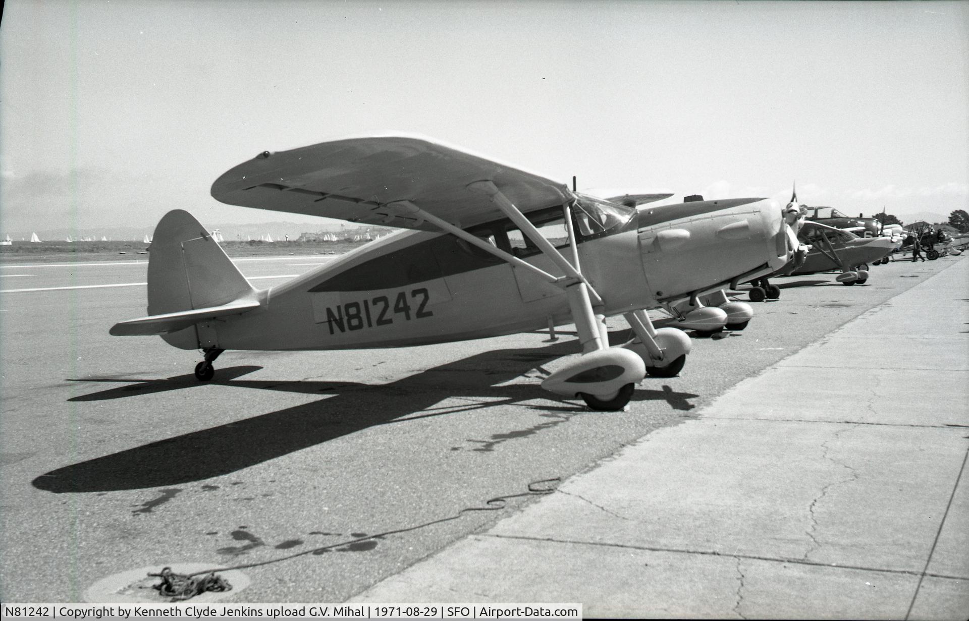 N81242, 1946 Fairchild 24R-46 C/N R46143, Photo taken Sunday August 29 1971 by Mr. Jenkins. I bought these and thought he would like to see them here. Taken at a Crissy Field Fly-In