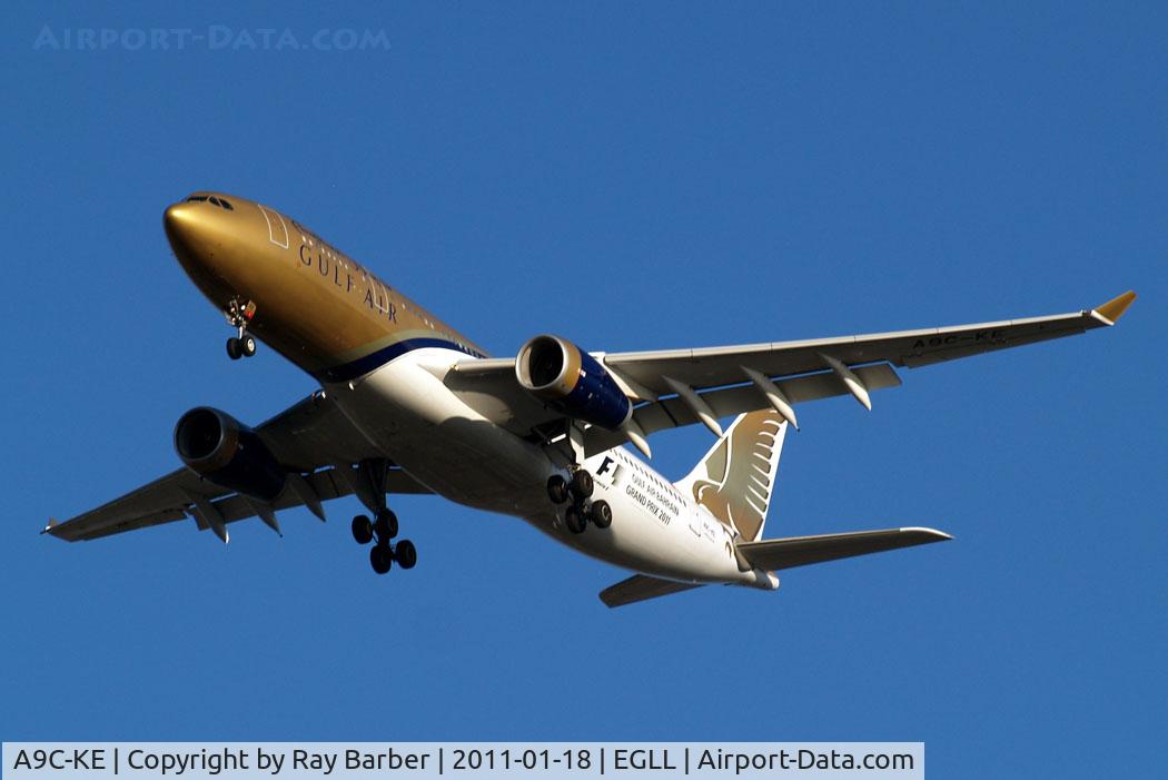 A9C-KE, 2000 Airbus A330-243 C/N 334, Airbus A330-243 [334] (Gulf Air) Home~G 18/01/2011. Wearing F1 2011 titles.