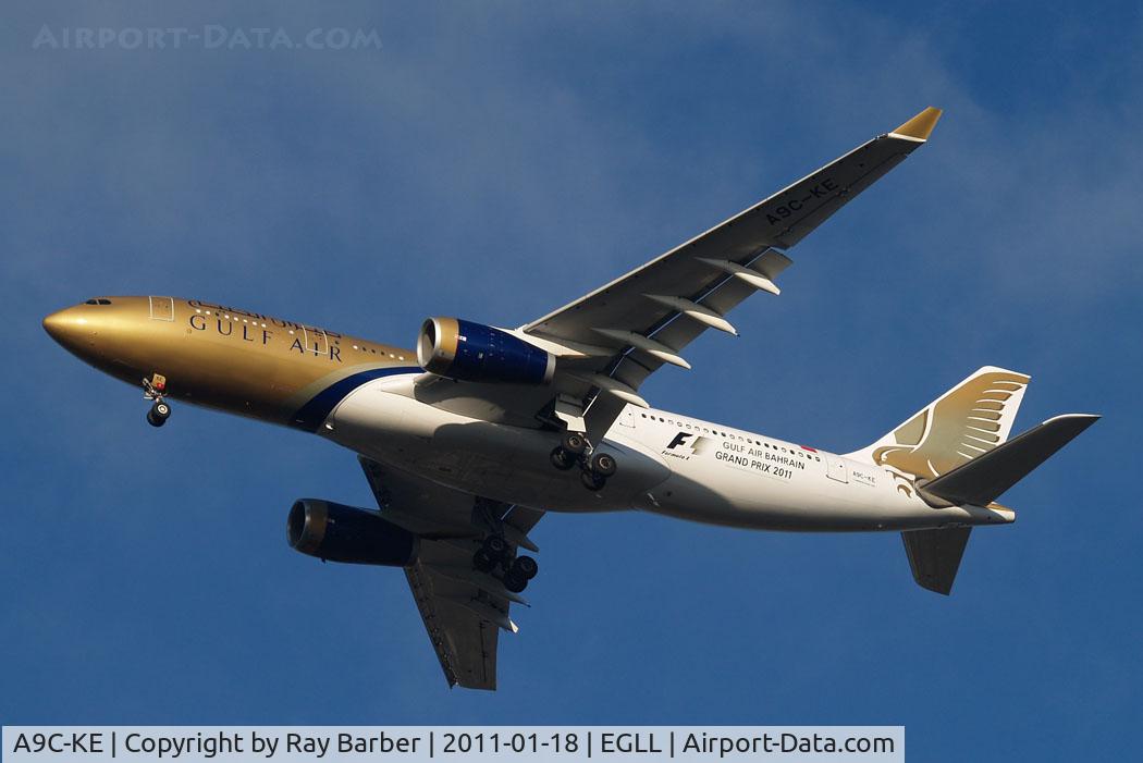 A9C-KE, 2000 Airbus A330-243 C/N 334, Airbus A330-243 [334] (Gulf Air) Home~G 18/01/2011. Wearing F1 2011 titles.