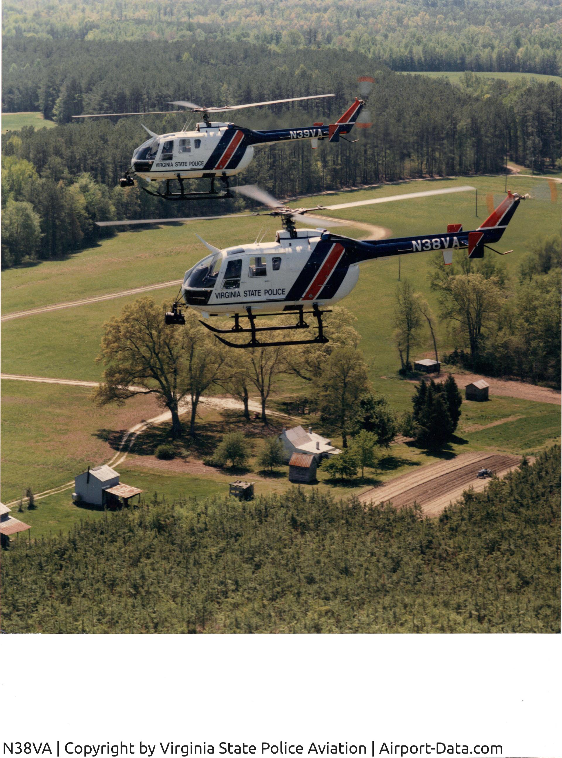 N38VA, 1993 MBB Bo.105LS-A3 C/N 2040, Virginia State Police Aviation's BO-105's, N38VA with 'Sister Ship,' N39VA.