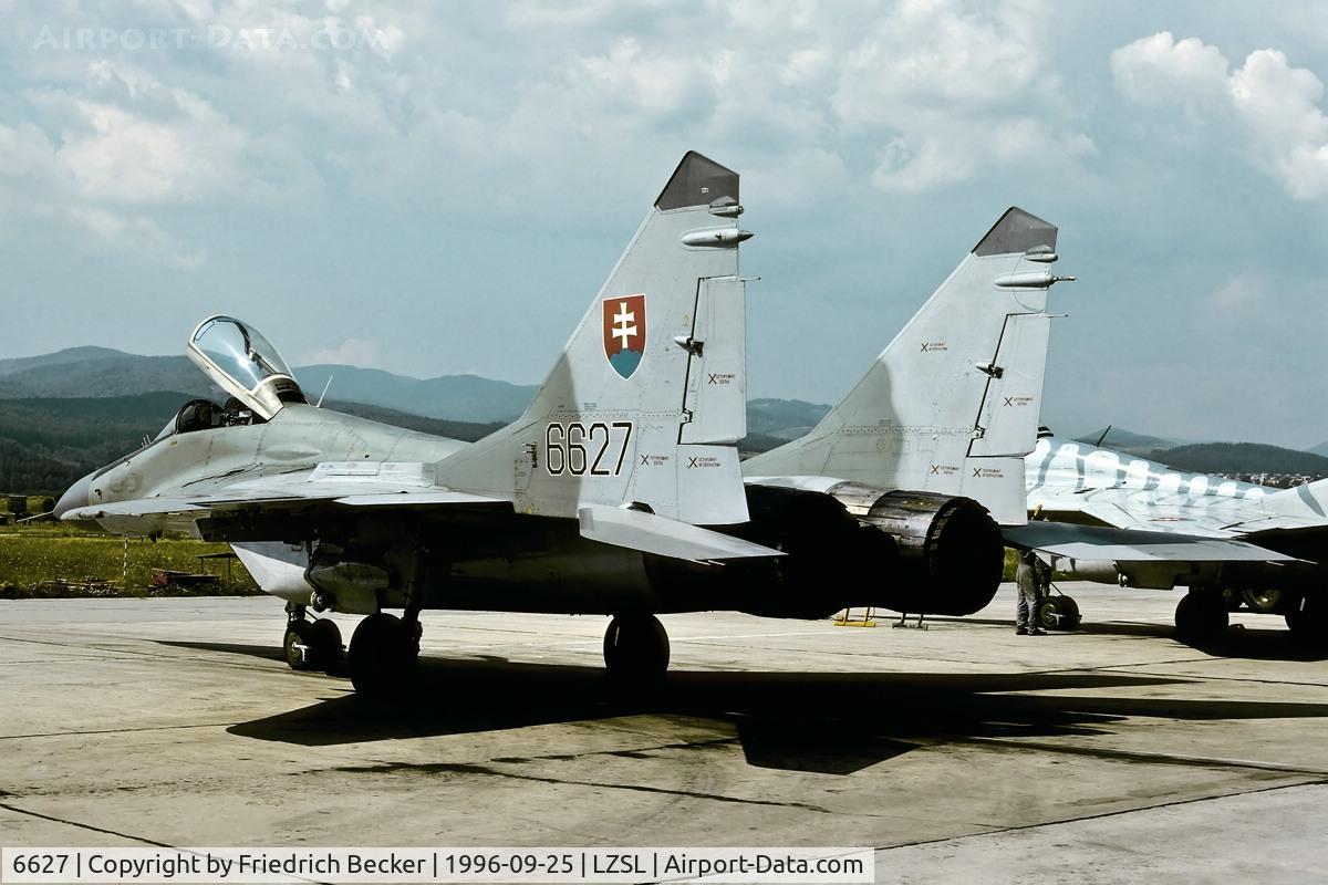 6627, Mikoyan-Gurevich MiG-29AS C/N 2960536066, flightline at Zvolen/Sliac