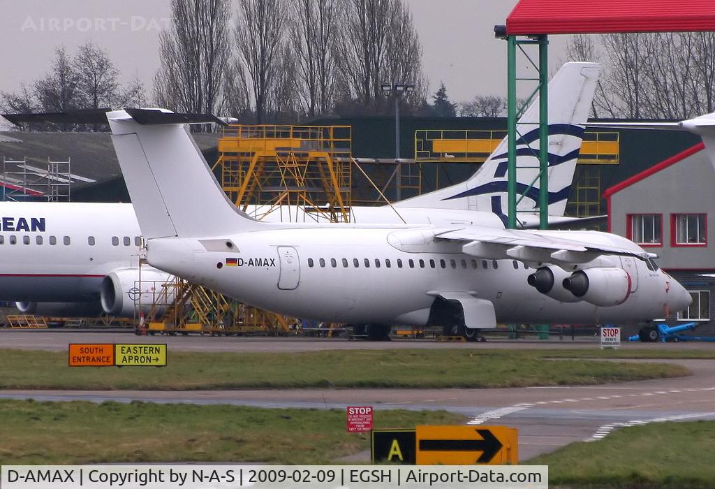 D-AMAX, 1990 British Aerospace BAe.146-300 C/N E3157, Parked at KLM Awaiting Delivery
