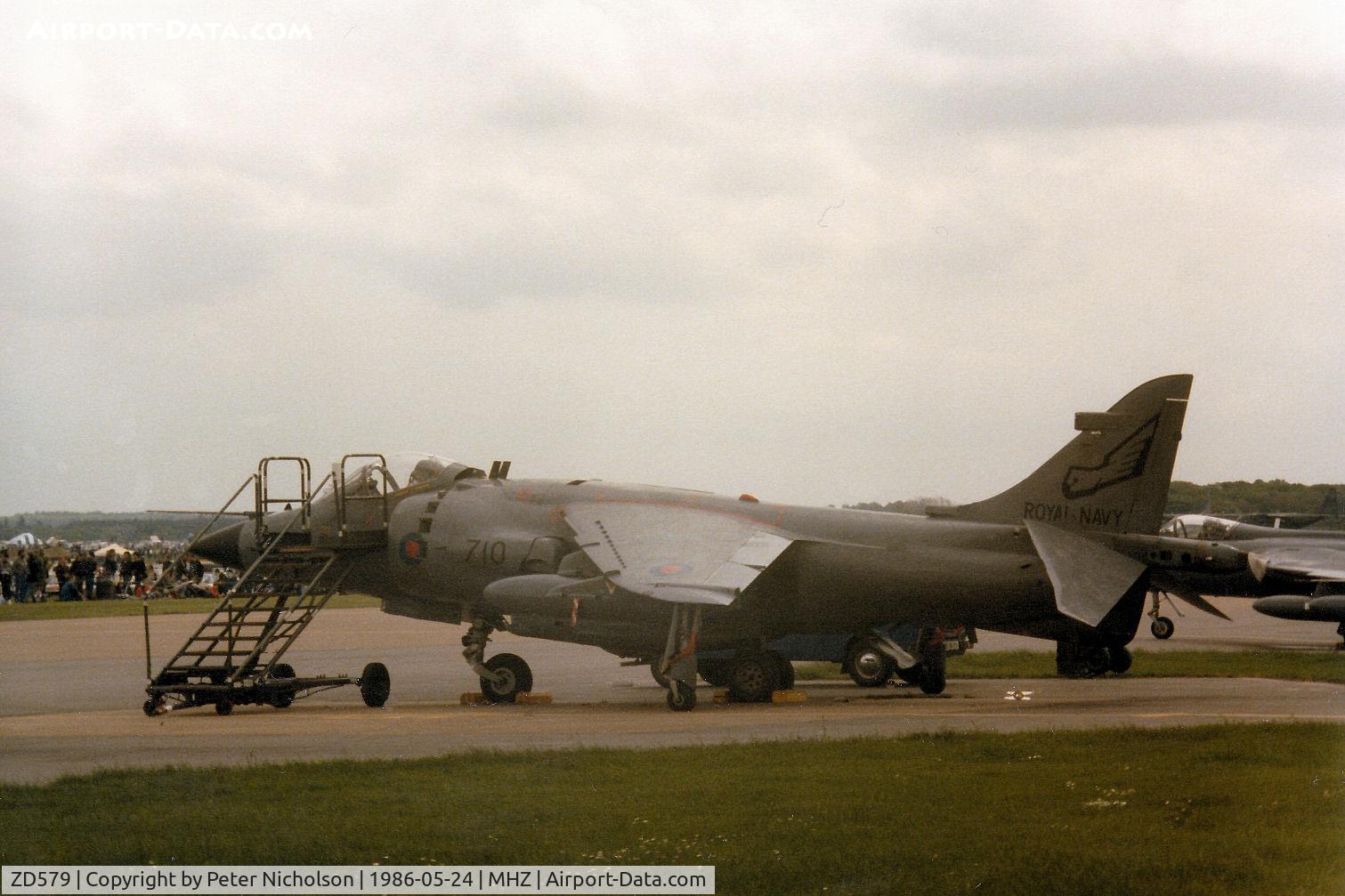 ZD579, 1985 British Aerospace Sea Harrier FRS.1 C/N 41H-912042/B36/P14, Sea Harrier FRS.1 of 899 Squadron based at RNAS Yeovilton on the flight-line at the 1986 RAF Mildenhall Air Fete.