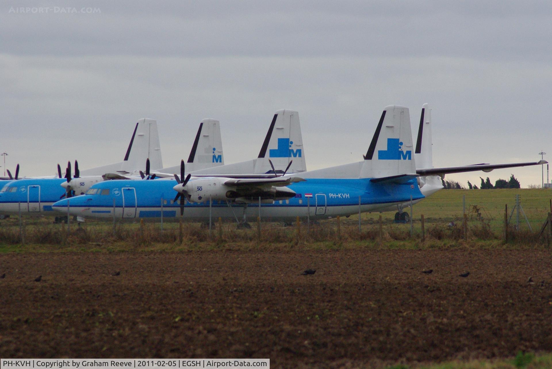 PH-KVH, 1991 Fokker 50 C/N 20217, Parked with some of the eight Fokker 50's in storeage at Norwich.