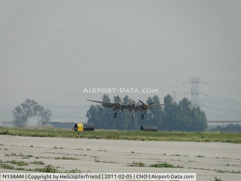 N138AM, 1943 Lockheed P-38J Lightning C/N 44-23314, Almost down on runway 26R