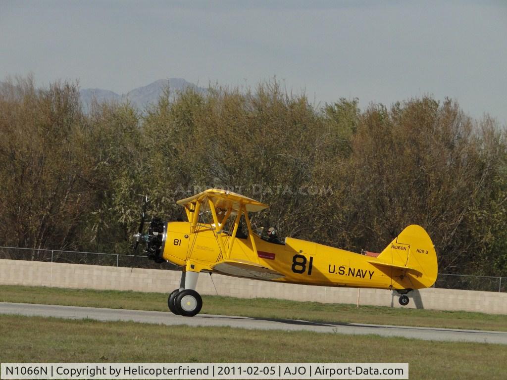 N1066N, 1942 Boeing A75N1 (PT-17) C/N 75-5293, Starting take off roll and rear wheel has come up already