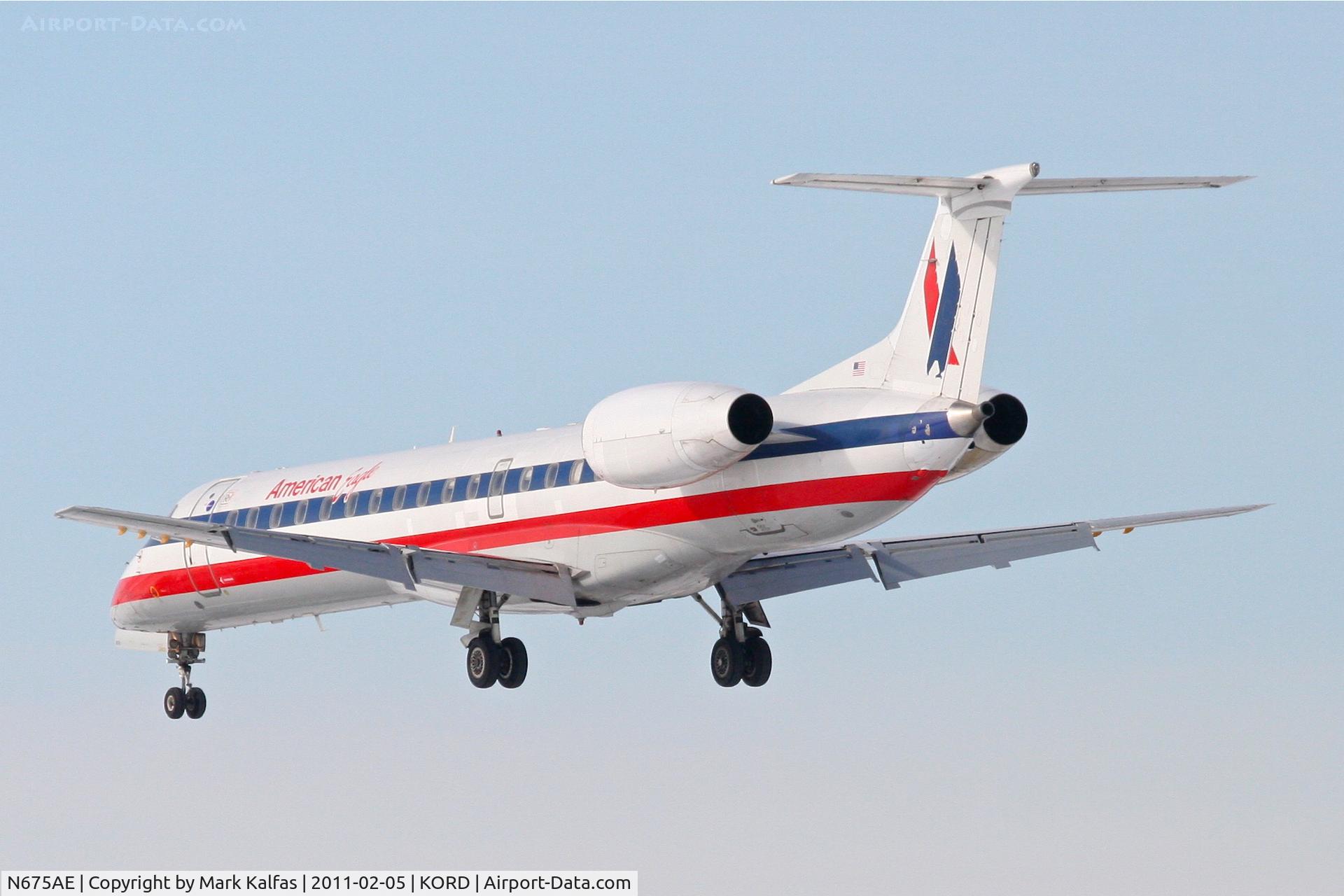 N675AE, 2004 Embraer ERJ-145LR (EMB-145LR) C/N 14500806, American Eagle EMB-145LR, EGF4217, RWY 28 approach KORD, arriving from KOKC.