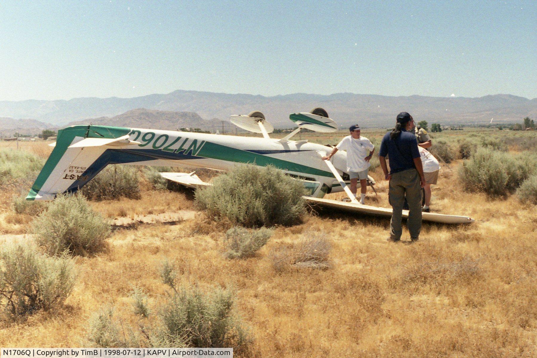 N1706Q, 1971 Cessna 150L C/N 15073006, N1706Q after a forced landing at Apple Valley, CA, July 12, 1998.