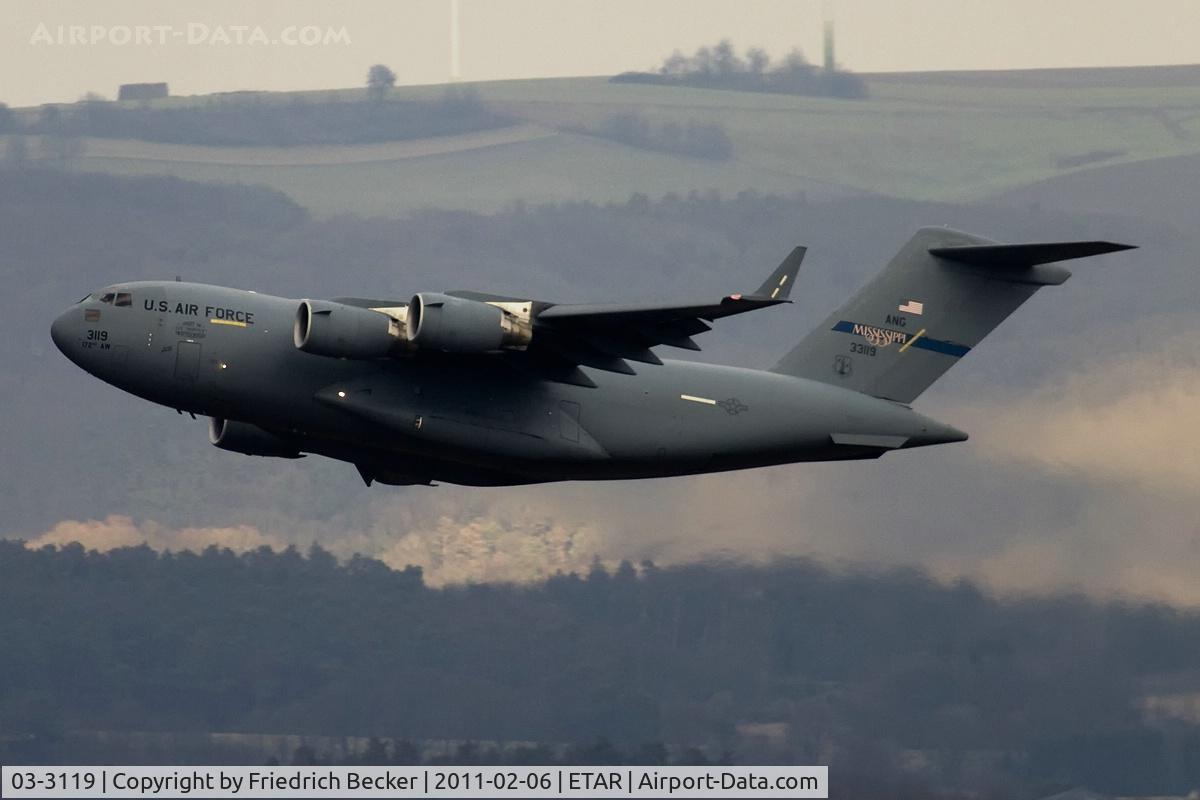 03-3119, 2003 Boeing C-17A Globemaster III C/N 50127/F126/P119, departing Ramstein AB