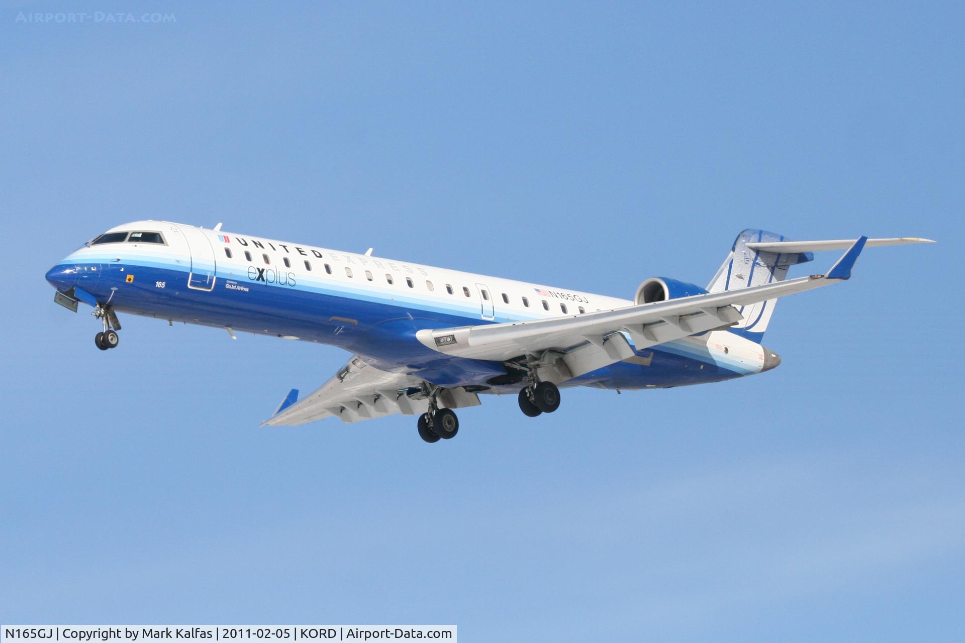 N165GJ, 2006 Bombardier CRJ-700 (CL-600-2C10) Regional Jet C/N 10257, GoJet/United Express Bombardier CL-600-2C10, GJS7464 arriving from KMSY, RWY28 approach KORD.