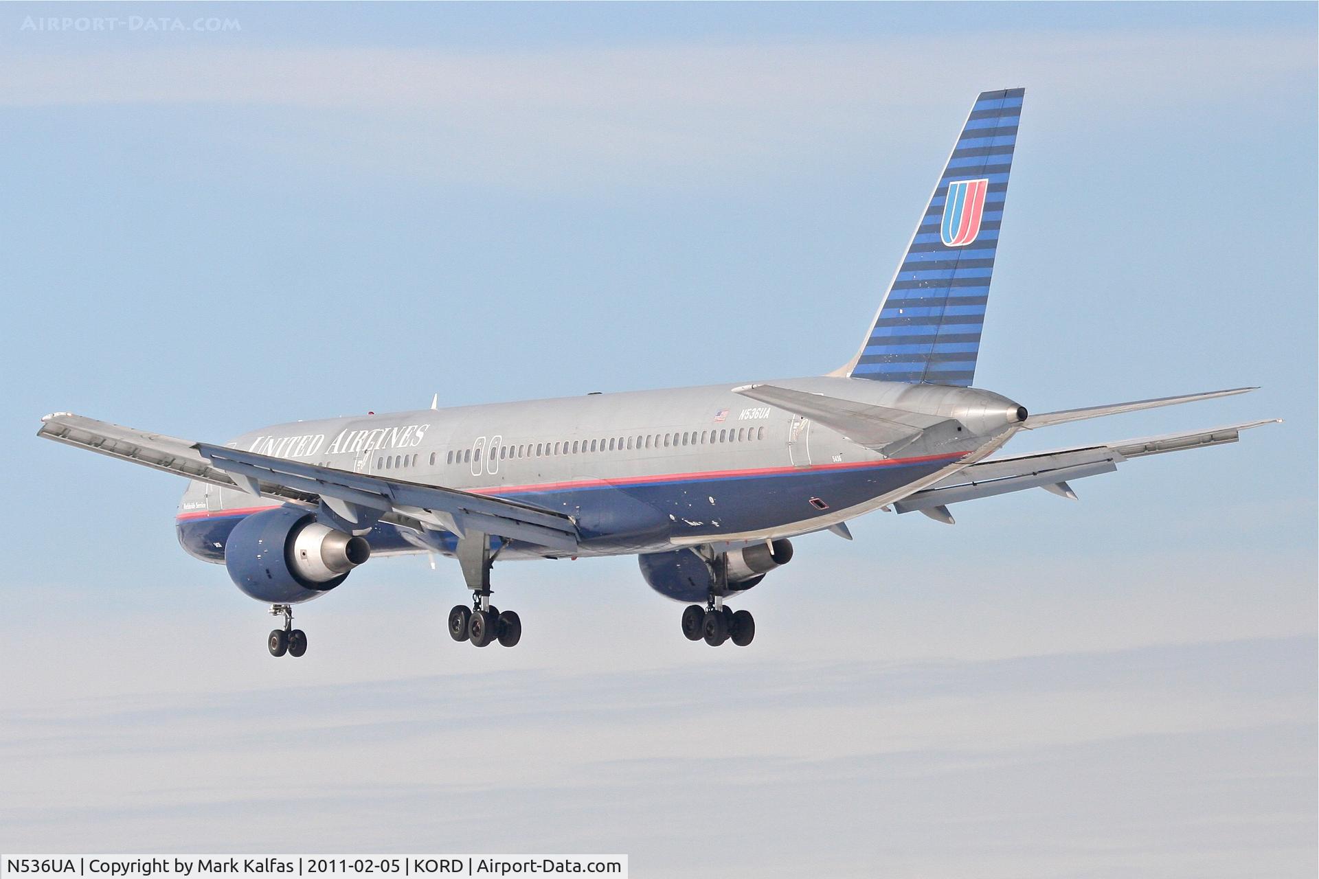 N536UA, 1991 Boeing 757-222 C/N 25156, United Airlines Boeing 757-222, UAL191 arriving from KMCO, RWY 28 KORD.