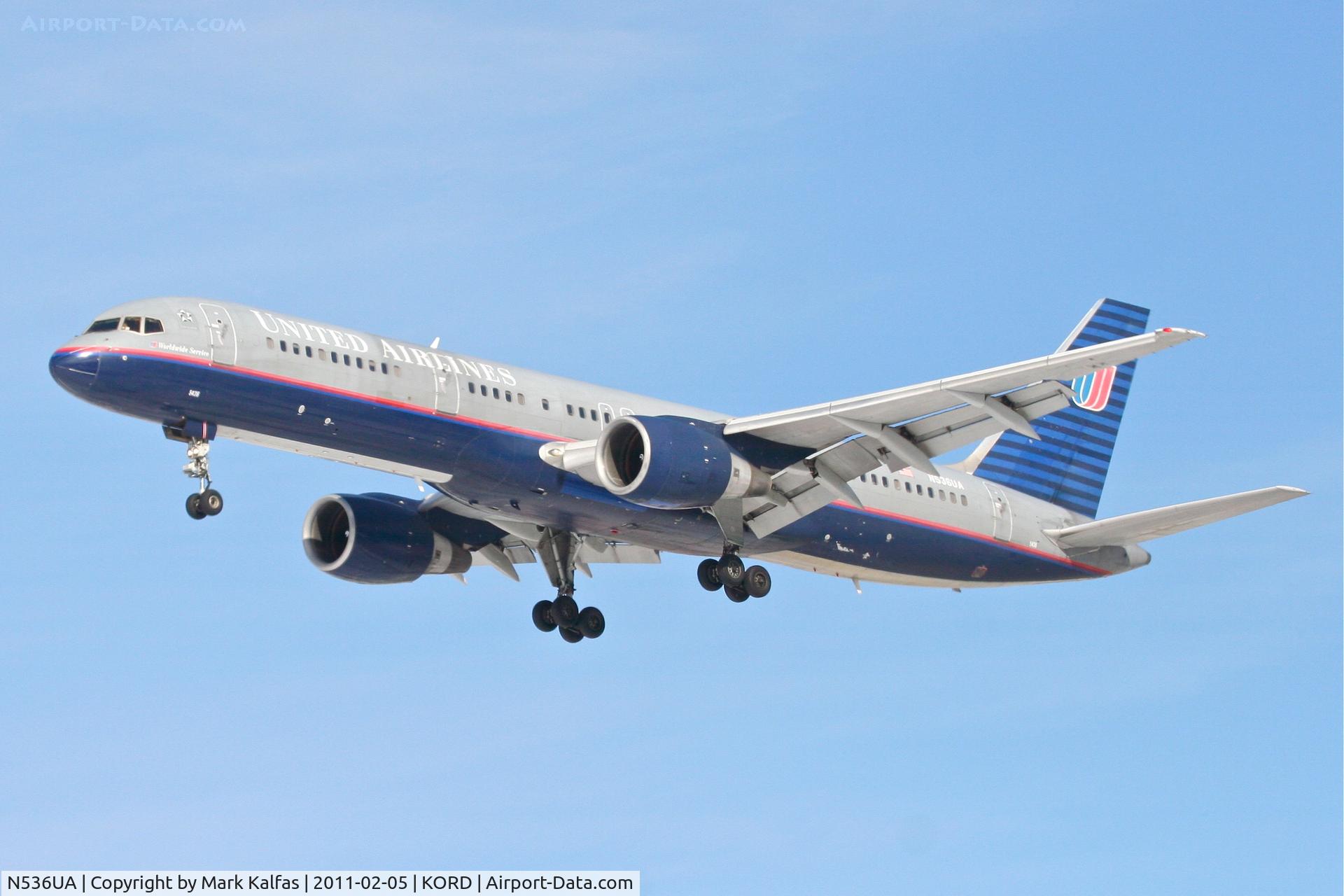 N536UA, 1991 Boeing 757-222 C/N 25156, United Airlines Boeing 757-222, UAL191 arriving from KMCO, RWY 28 KORD.