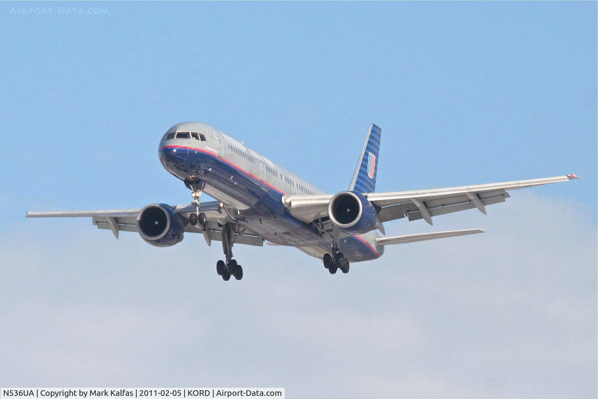 N536UA, 1991 Boeing 757-222 C/N 25156, United Airlines Boeing 757-222, UAL191 arriving from KMCO, RWY 28 KORD.