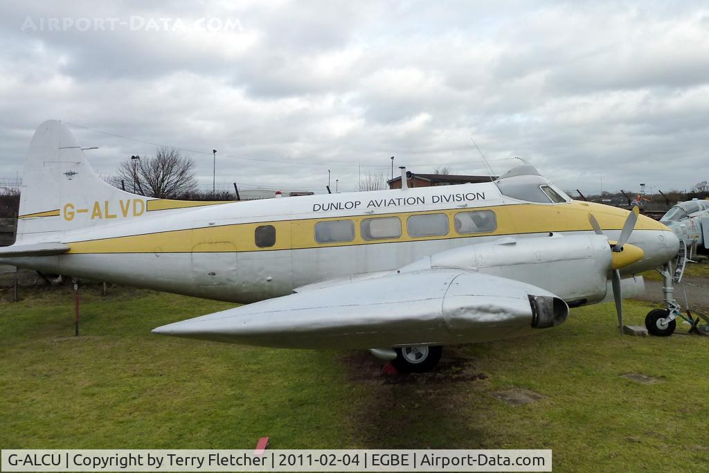 G-ALCU, De Havilland DH-104 Dove 2 C/N 04022, Although painted as G-ALVD at the Midland Air Museum - this aircraft is De Havilland DH104 DOVE 2, c/n: 04022 which actually wore marks G-ALCU in service