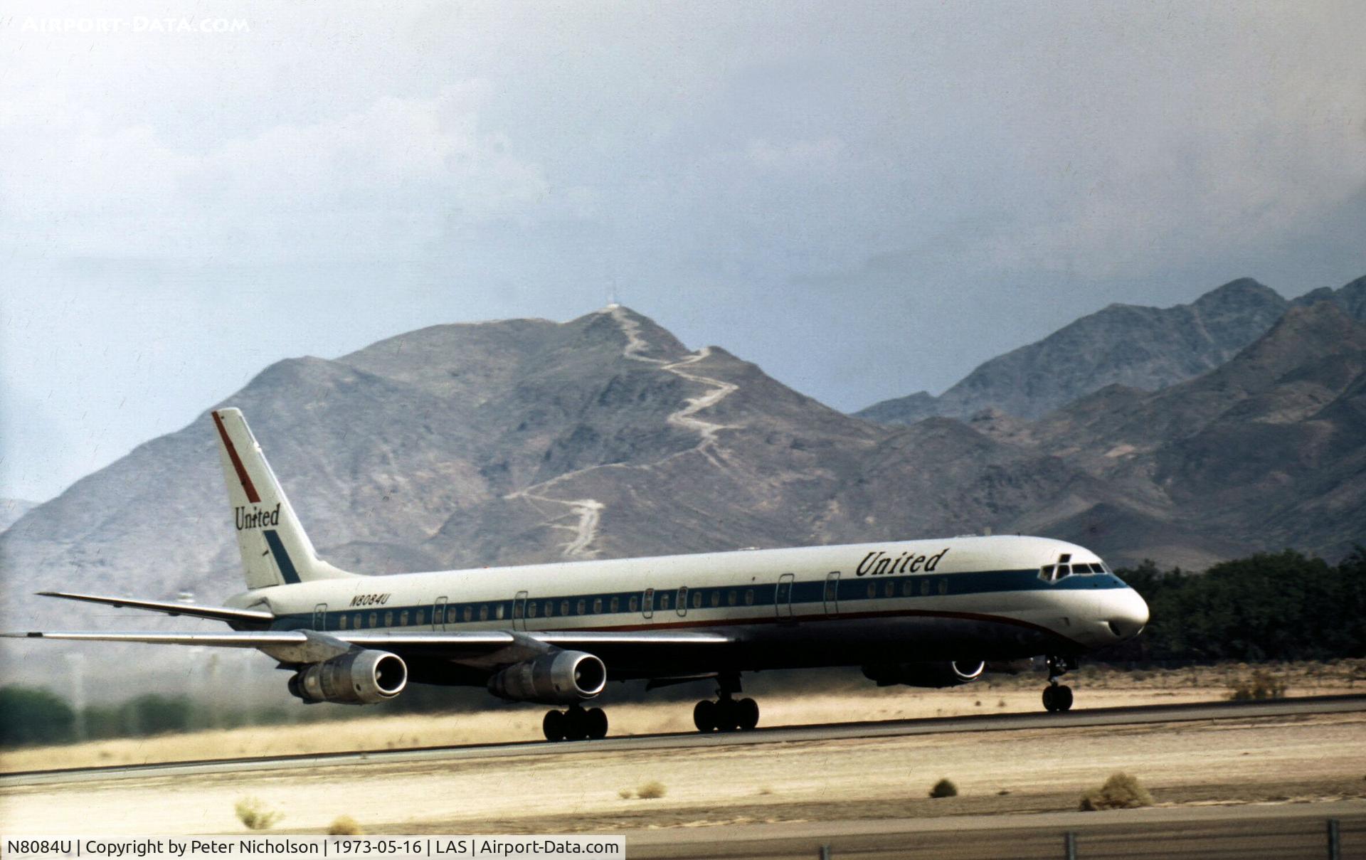 N8084U, 1968 Douglas DC-8-61 C/N 45974, DC-8-61 of United Airlines seen at Las Vegas in May 1973.