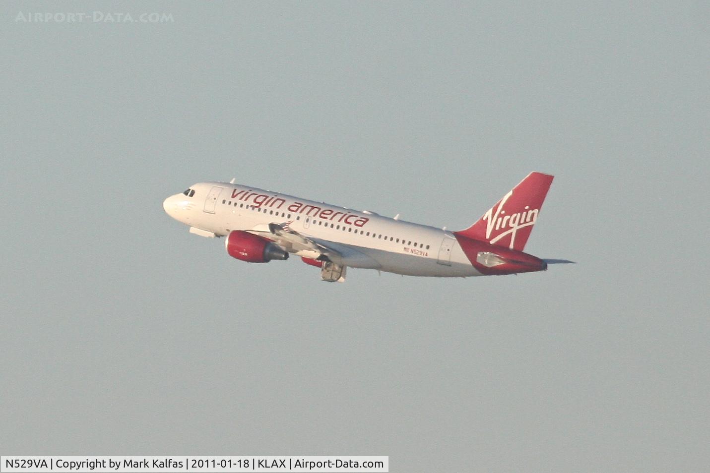 N529VA, 2008 Airbus A319-112 C/N 3684, Virgin America Airbus A319-112, VRD416 climbing out from 24L KLAX enroute to KJFK.