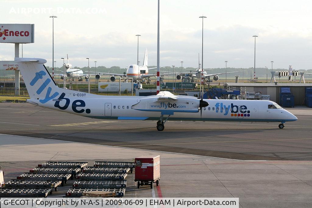 G-ECOT, 2009 De Havilland Canada DHC-8-402Q Dash 8 C/N 4251, Leaving stand