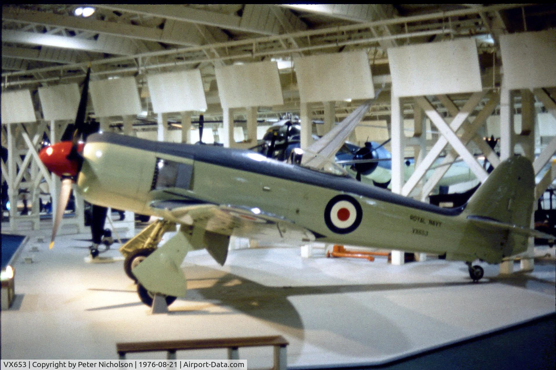 VX653, 1949 Hawker Sea Fury FB.11 C/N Not found G-BUCM/VX653, Sea Fury FB.11 as displayed at the RAF Museum at Hendon in the Summer of 1976.