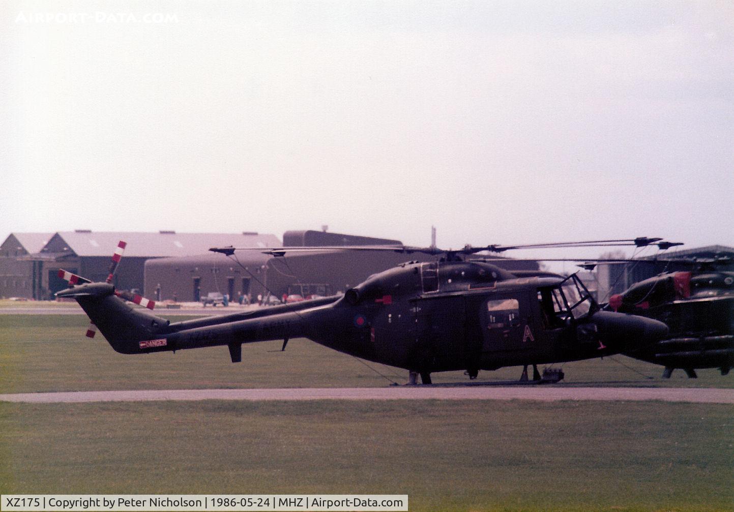 XZ175, 1977 Westland Lynx AH.1 C/N 030, Lynx AH.1 of the Army Air Corps Lynx Conversion Flight on the flight-line at the 1986 RAF Mildenhall Air Fete.