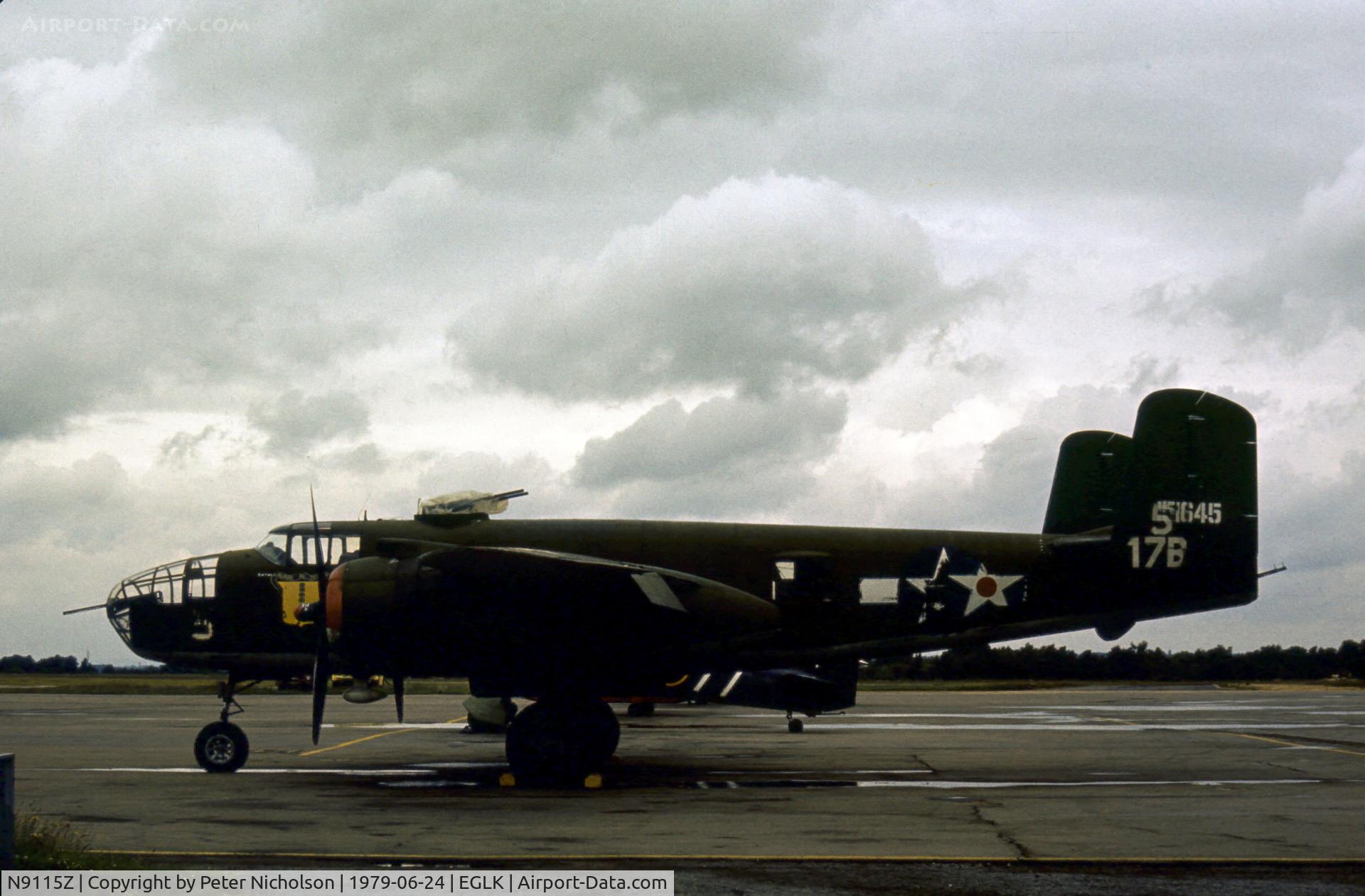 N9115Z, North American TB-25N Mitchell C/N 108-32461, TB-25N Mitchell as seen at Blackbushe in the Summer of 1979 and later to be donated in 1982 for display at the RAF Museum at Hendon.