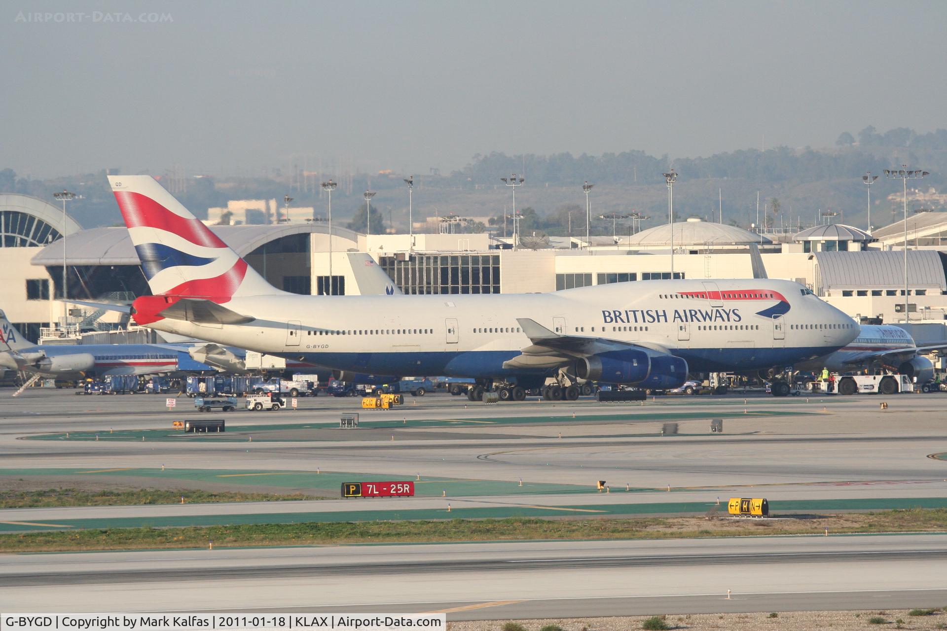G-BYGD, 1999 Boeing 747-436 C/N 28857, British Airways Boeing 747-436, BAW278 taxiing to RWY 25R KLAX en-route to EGLL.