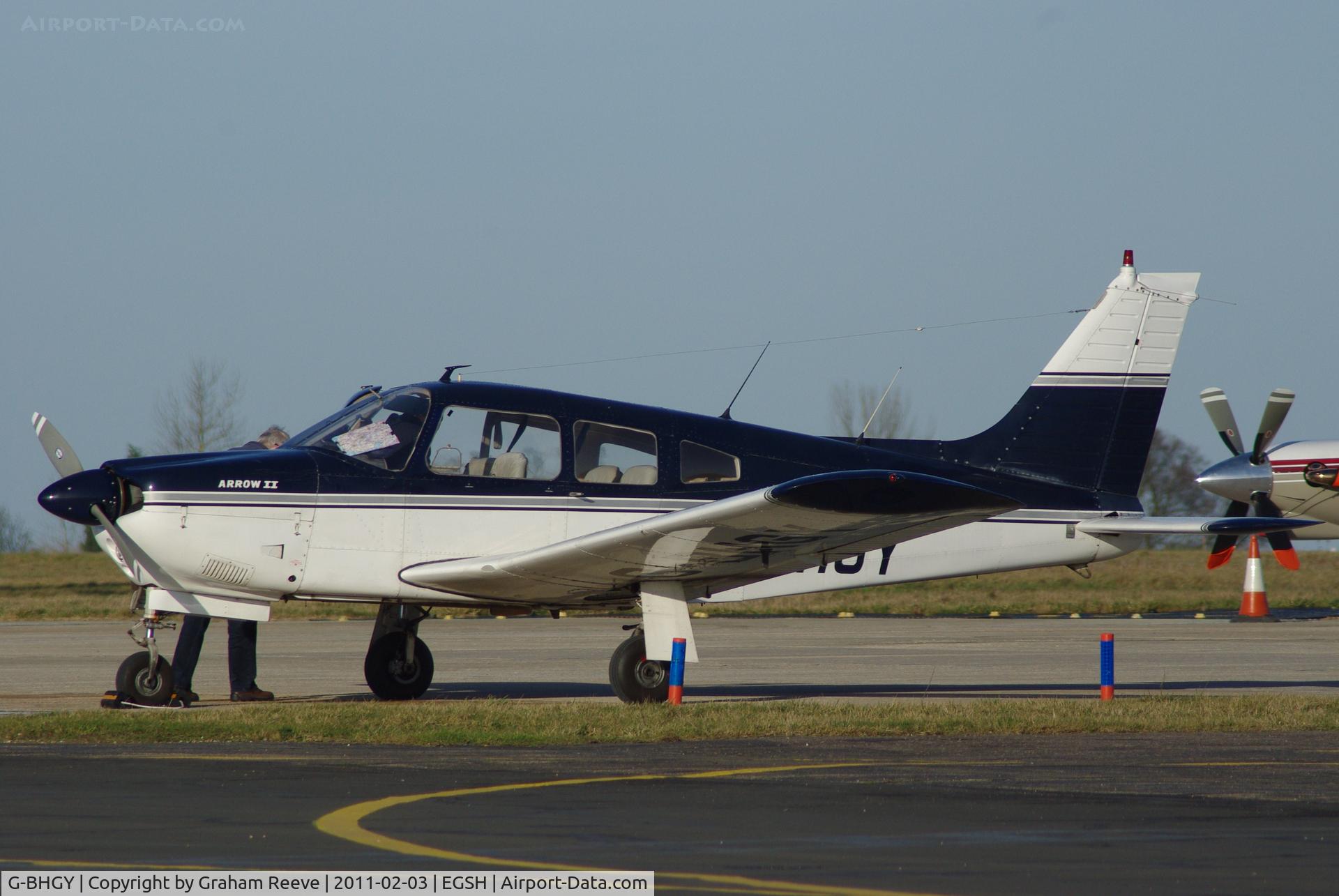 G-BHGY, 1973 Piper PA-28R-200-2 Cherokee Arrow II C/N 28R-7435086, Parked at Norwich.