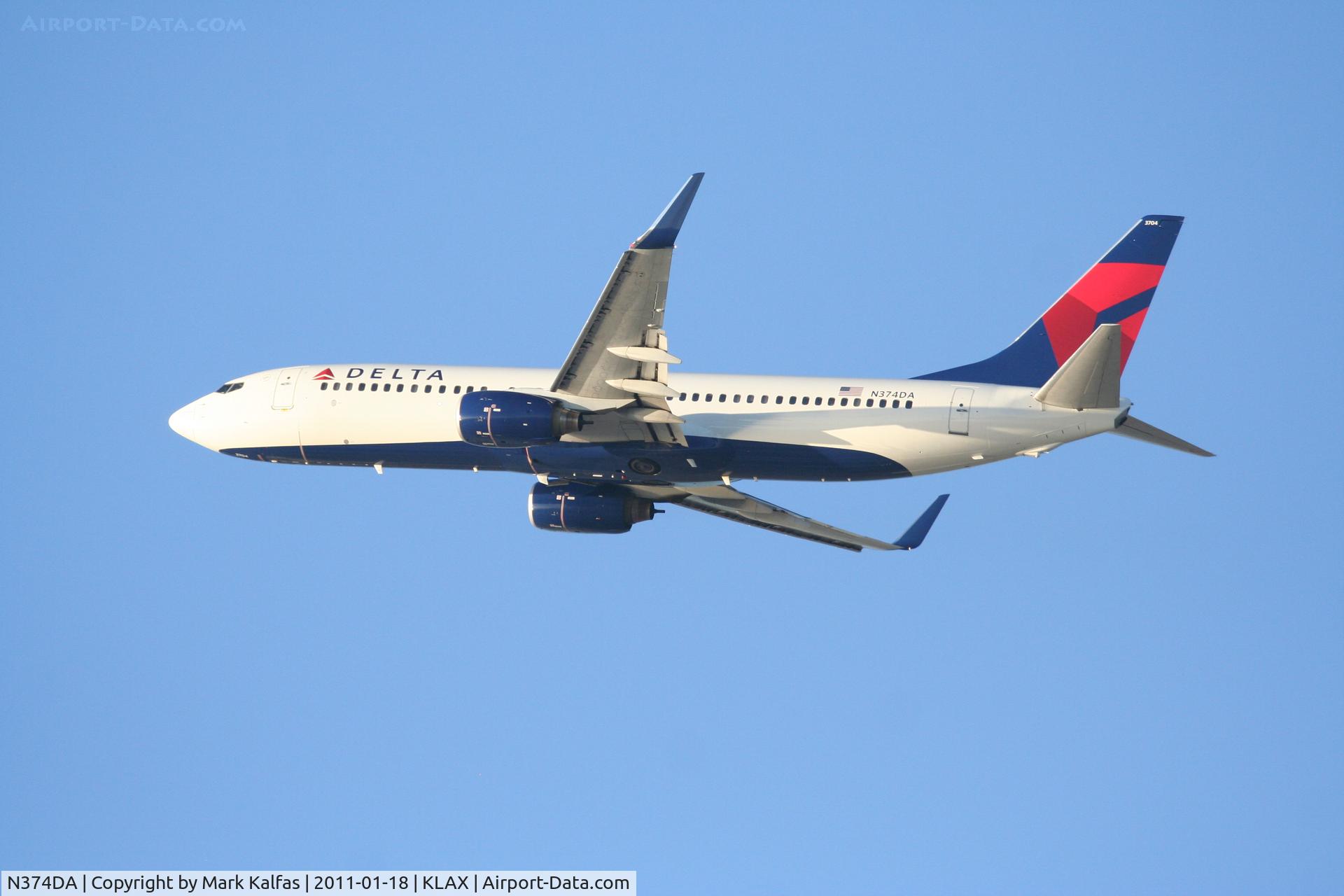 N374DA, 1998 Boeing 737-832 C/N 29622, Delta Airlines Boeing 737-832, DAL2731 RWY 25R departure enroute to KSFO